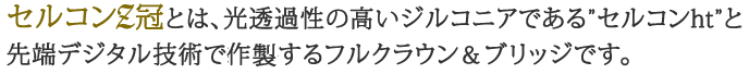 “セルコンZ冠”とは、光透過性の高いジルコニアである”セルコンht”と先端デジタル技術で製作するフルクラウン＆ブリッジです。 